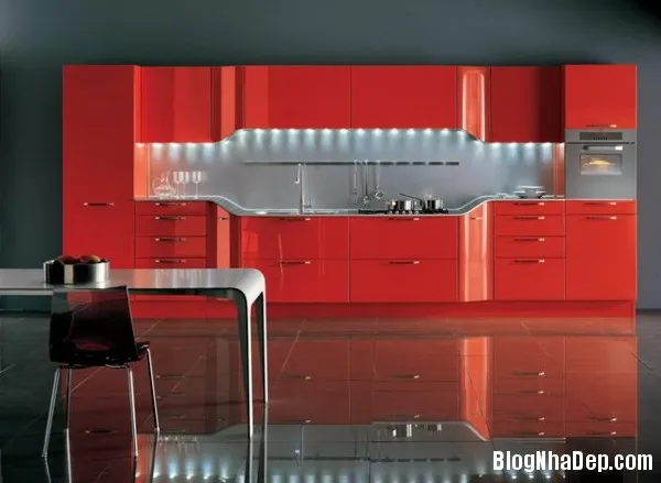 Phòng bếp tràn đầy năng lượng với sắc đỏ